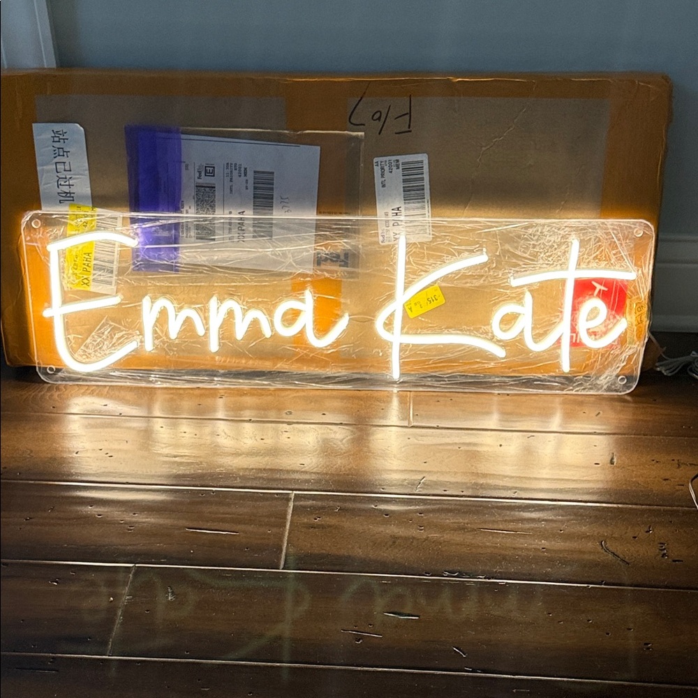 Custom Neon Sign in Orange and White 30x 9 never used everything in pic included